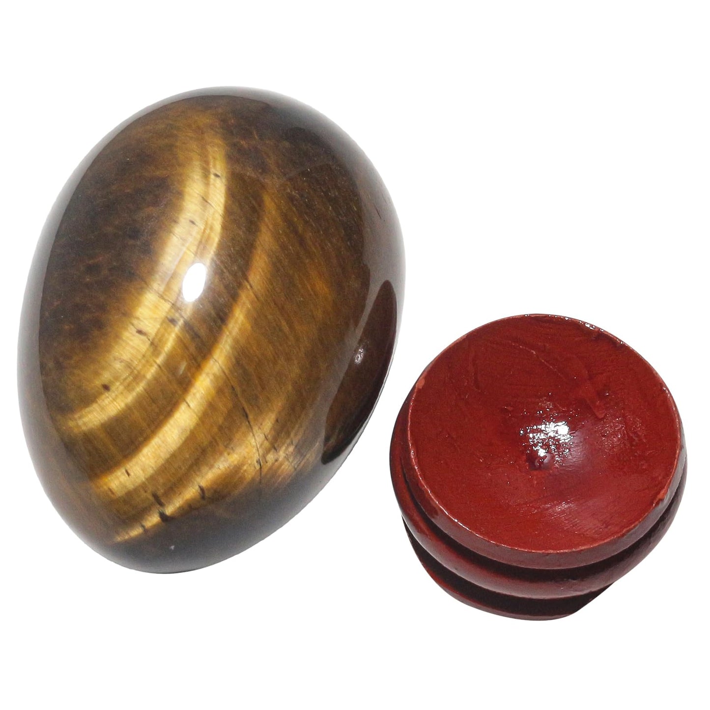 Casaper 2" Natural Tiger's Eye Egg with Wood Stand for Home Decoration, Polished Crystal Pocket Palm Sphere Fengshui Figurines Healing Reiki