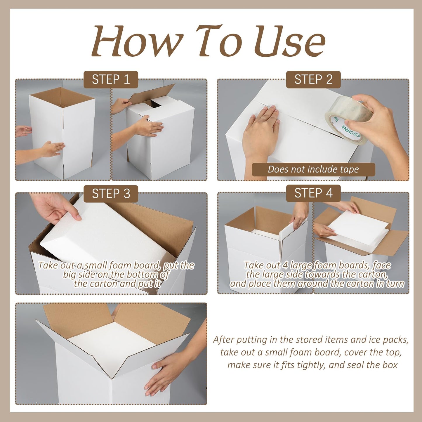 Feifeiya 4 Pack Insulated Shipping Cooler with Foam Panels 11" x 9" x 9" Reusable Shipping Box for Frozen Food Mailing Packing