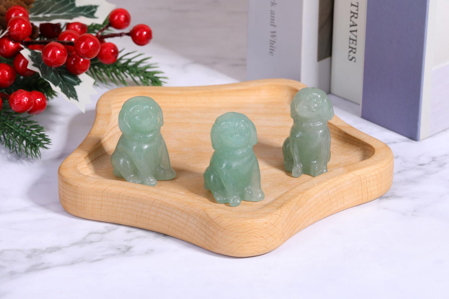 CrystalTears Green Aventurine Crystal Dog Ornament, Cute Dogs Gifts for Women Dog Lovers Men Christmas, 1.5” Lucky Healing Gemstone Labrador Dogs Puppy Figurine Statue for Home Office Desk Decor
