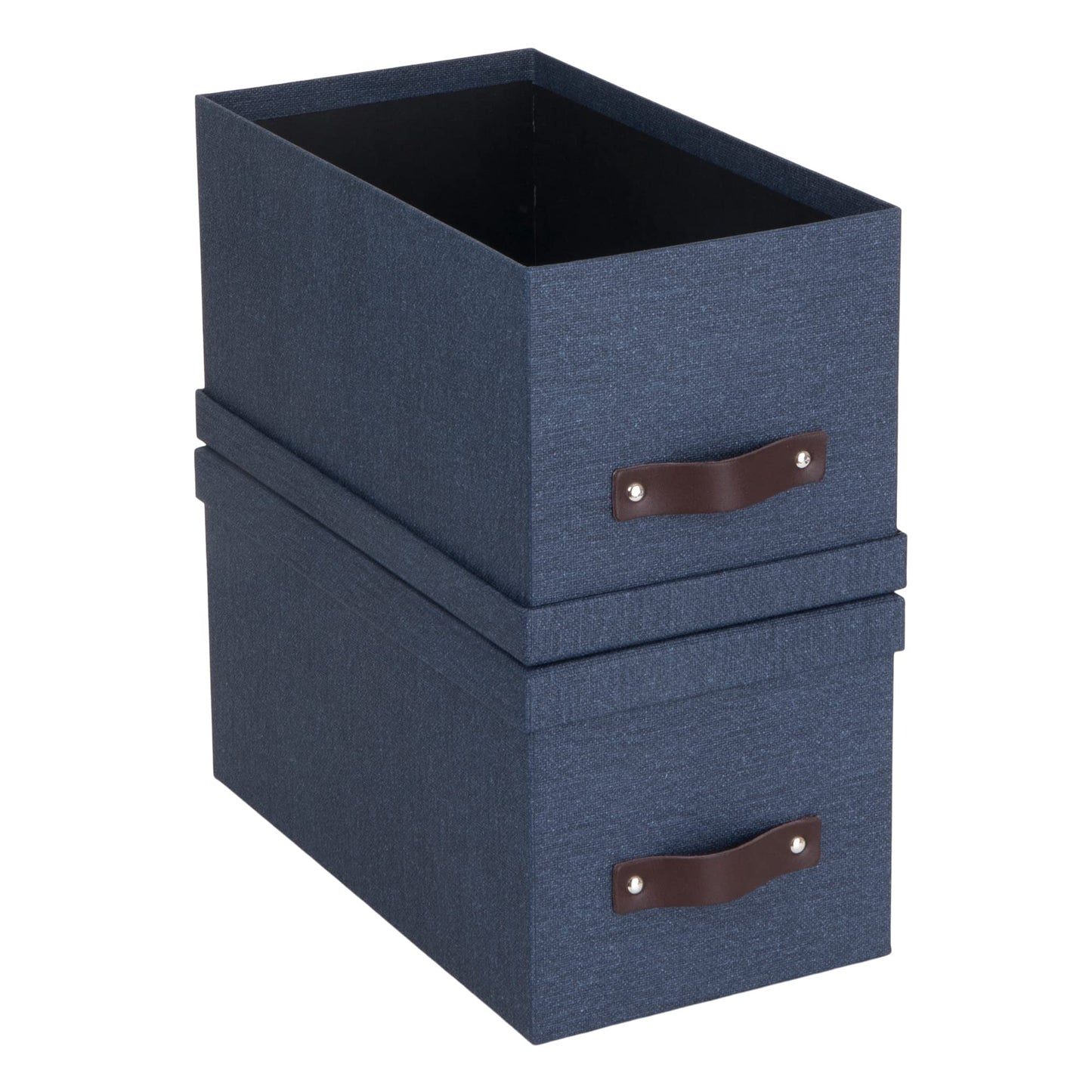 Bigso Silvia Organizational Storage Box with Leather Handle for Shelves and Stacks Easily - Durable and Decorative Storage Boxes with Lids - 5.9 in x 6.5 in x 11.6 in - 2 Pack - Blue