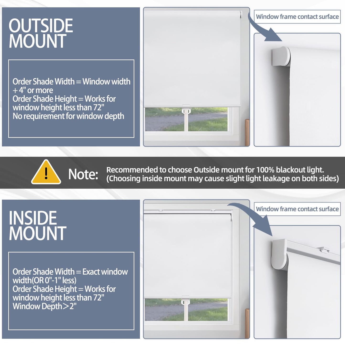 SHADEMOON Cordless Blackout Window Roller Shades, Pull Down Spring System Indoor Blinds, Room Darkening Waterproof UV Blocking Thermal Insulated Fabric for Home Office (White, Width 14", Height 72")