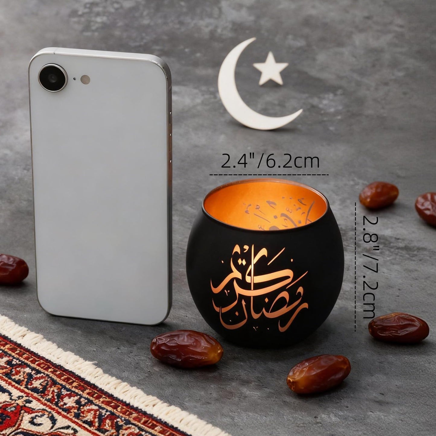 Eid Mubarak Decorations Indoor, Arabic Calligraphy 4 Pcs Laser Etched Glass Tealight Candle Holders, Ramadan Kareem & Ramadan Mubarak Votive Holders for Table Decor, Islamic Gifts