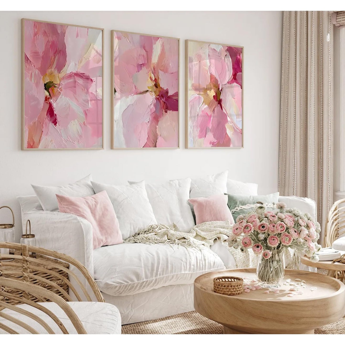 Abstract Floral Wall Art Pink Flower Canvas Pictures Modern Wall Decor Blush Pastel Pink Prints Peony Painting Minimalist Poster Botanical Artwork for Bedroom Living Room 12x16 Inch Unframed set of 3