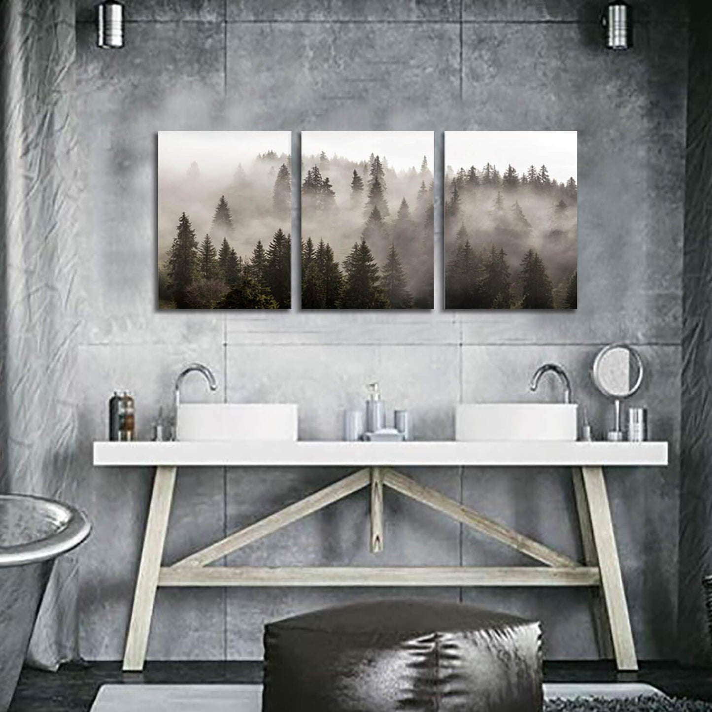 Foggy Forest Picture Wall Art: Landscape Painting Misty Pine Trees Artwork Print on Canvas for Kids Rooms(16"x12"x3pcs)