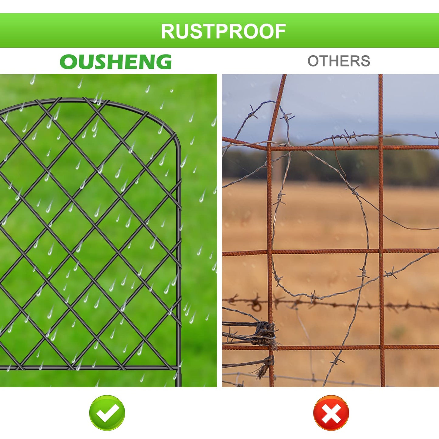 OUSHENG 10 Pack Decorative Garden Fence, Total 10ft(L) x 24in(H) Animal Barrier Border, Rustproof Metal Wire Section Edging Fencing Panel for Outdoor Patio Garden Yard, Arched