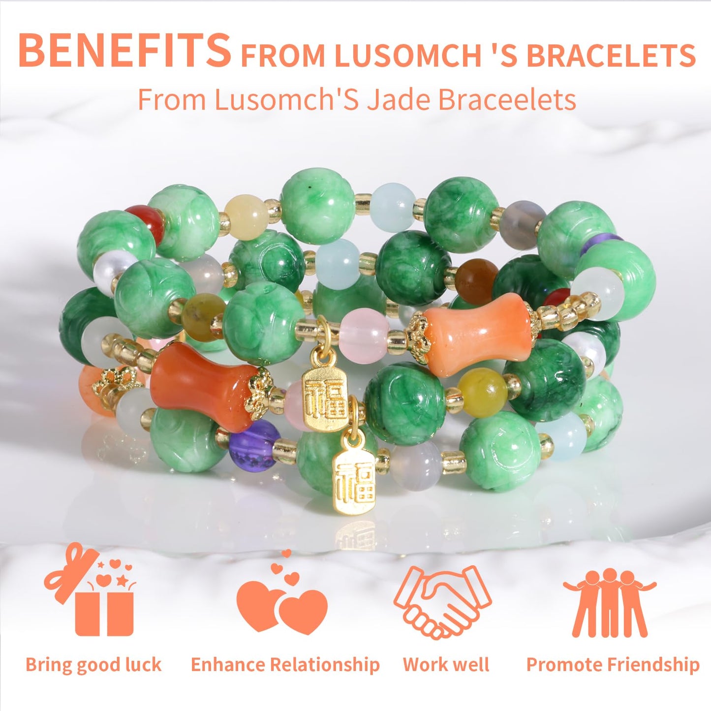 Handmade Natural Jade Beaded Bracelet for Women & Men – Genuine Green/White Jade Gemstone Stretch Bracelet – Lucky Energy Healing Jewelry Gift for Peace, Prosperity & Protection ST-06