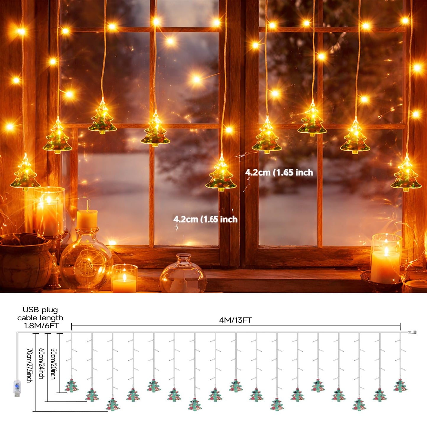 AiPertop Curtain String Light Christmas Decoration Icicle Lights 8 Modes dimmable,108 LEDs 4M Christmas and Halloween String Lights for Home,Office,Party,bar,Holiday,Party (Warm White)