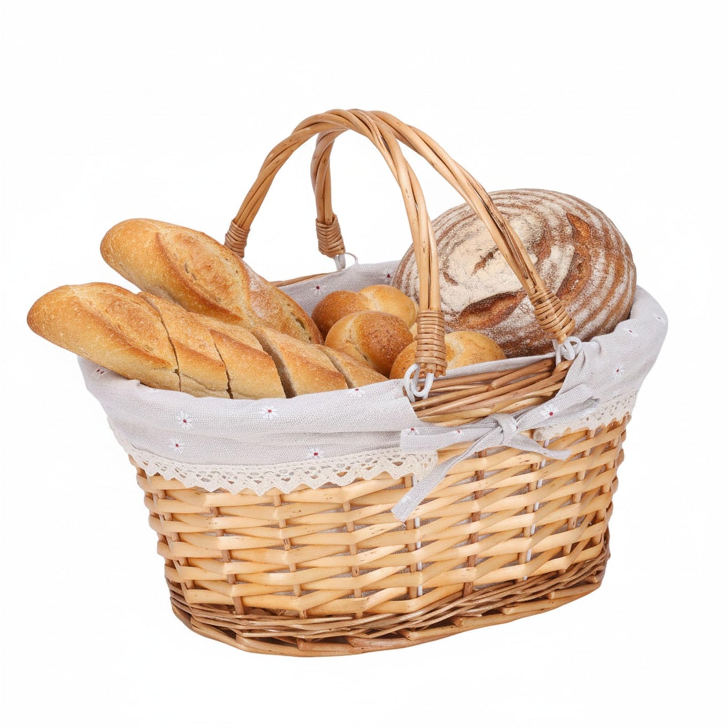 Large Handwoven Wicker Bread Basket with Handles,Bread Baskets for Serving Sourdough Proofing with Removable Liner,for Kitchen Counter Bread and Fruits Vegetable Storage(14.6inch)
