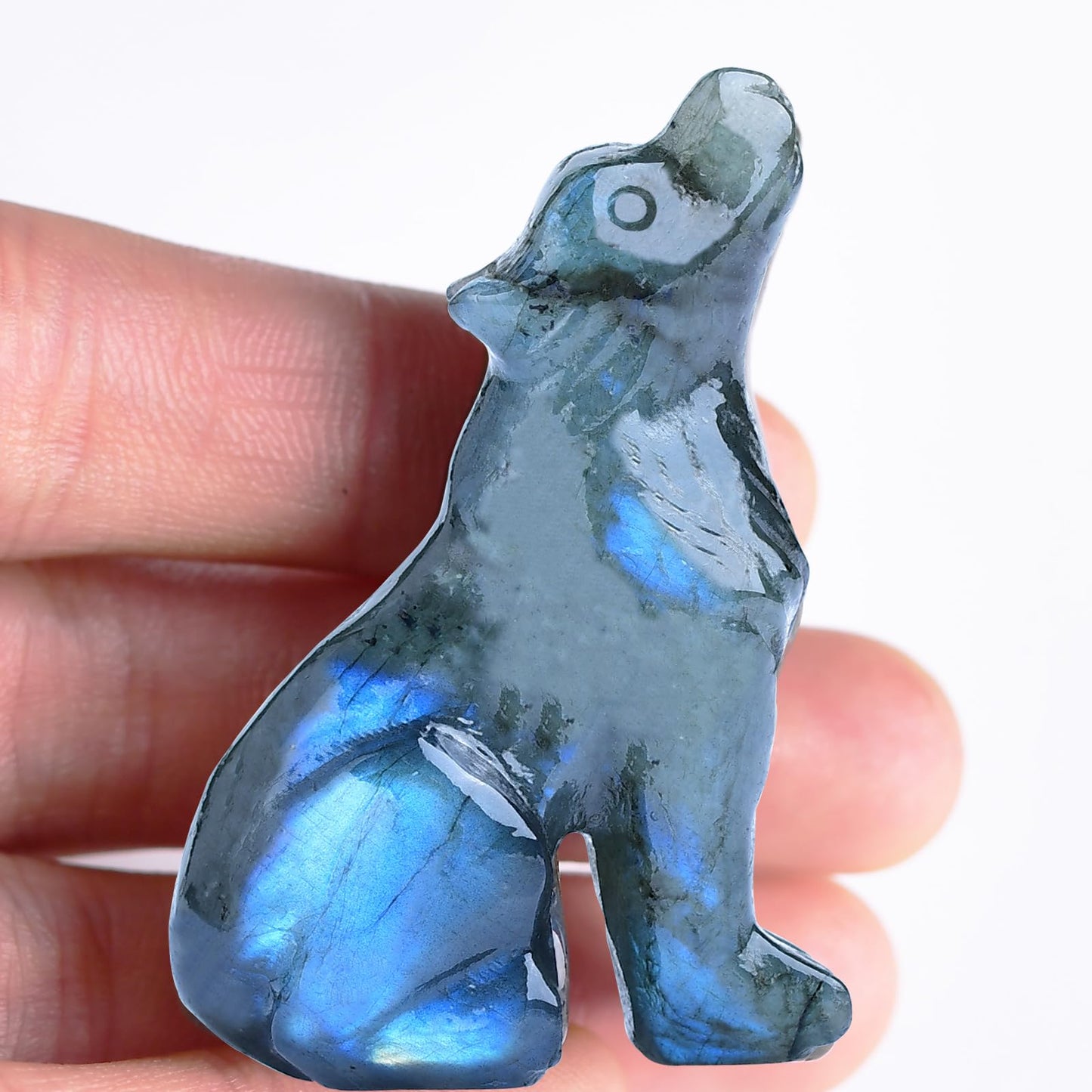 Ytbeoxk 2.1 Inch Labradorite Wolf Crystal Statue，Birthday Present Healing Crystal Decor，Wolf Totem Figurines Stone Energy Gemstones, in Bedroom Office Christmas Meditation Gifts for Men Women