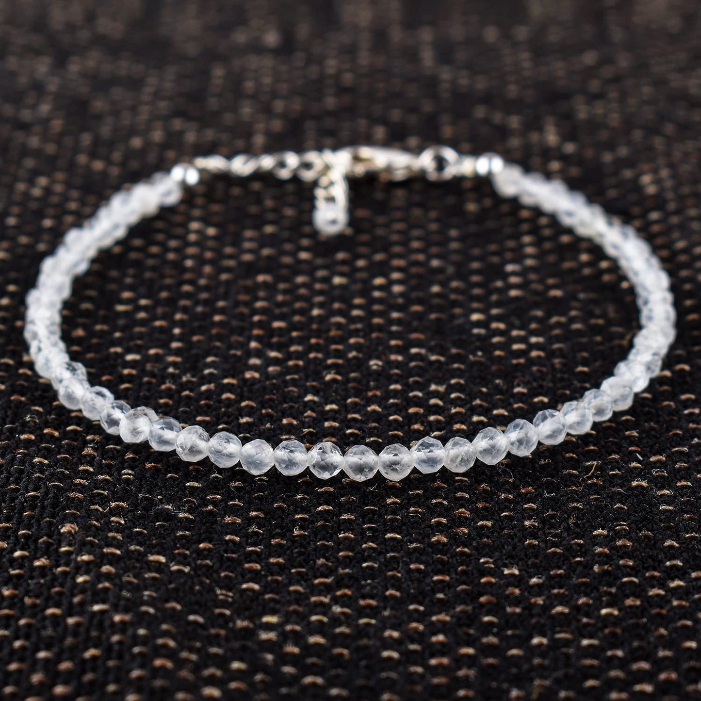 YANARA Moonstone Bracelet Gemstone Micro Beads Dainty Jewelry for Women, Natural June Birthstone, Energy Healing Crystals, Silver Plated Chain 8 inch Birthday Gifts For Her