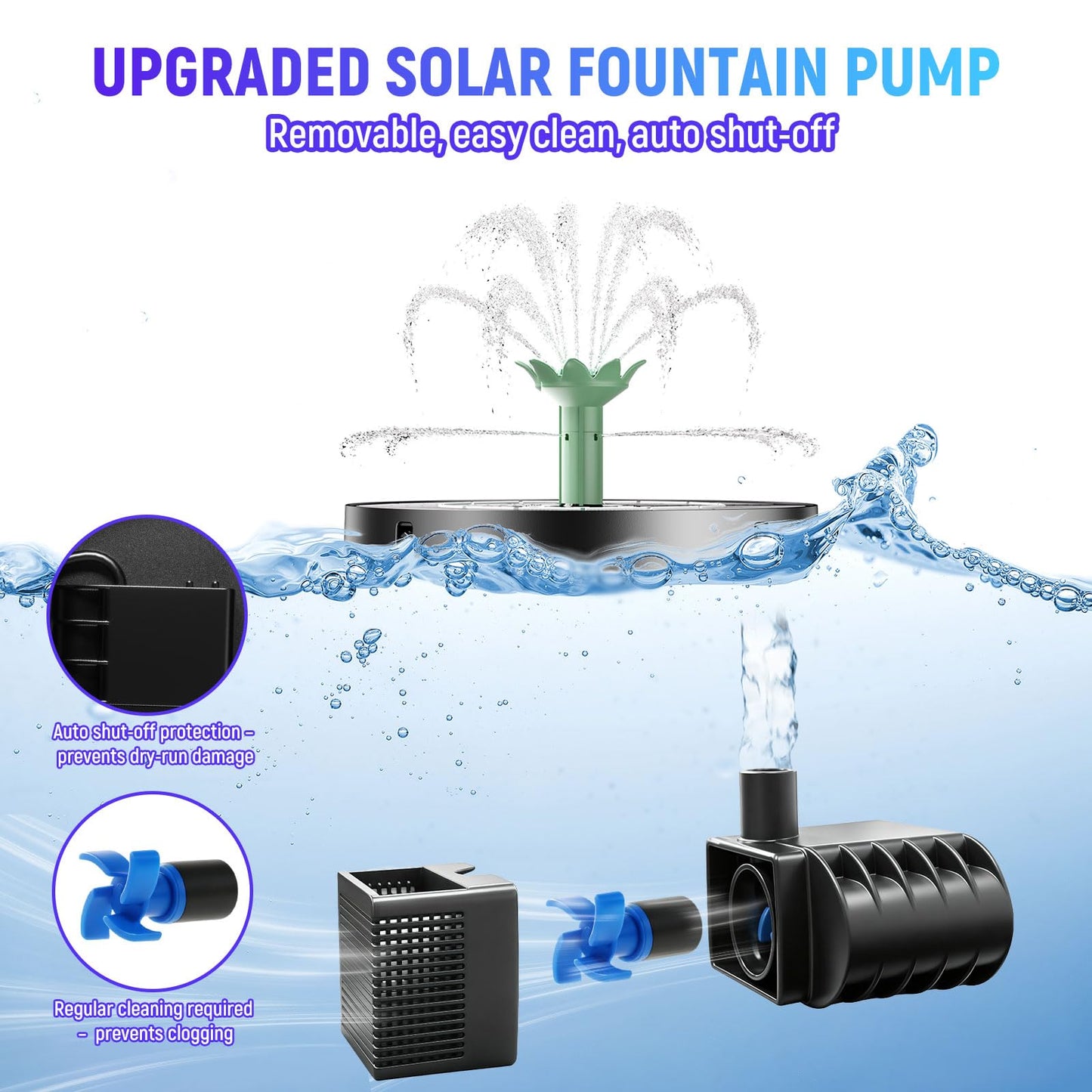 Marchul 3.5W Solar Fountain for Bird Bath Colorful Light with 2200mah Battery, 2026 Upgrade 4-in-1 Nozzles Solar Water Fountain Powered with 4X Fixer Floating Solar Pump for Garden, Pond, Pool