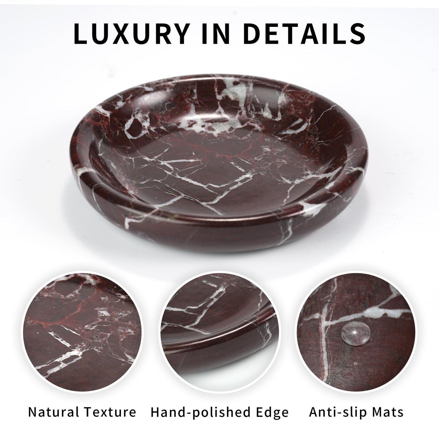 LWALMS Trinket Marble Jewelry Tray - Stone Ring Key Purse Holder Dish, Small Cute Round Plate Decorative Bowl for Nightstand Entryway Coffee Table Decor (5.5 inch)
