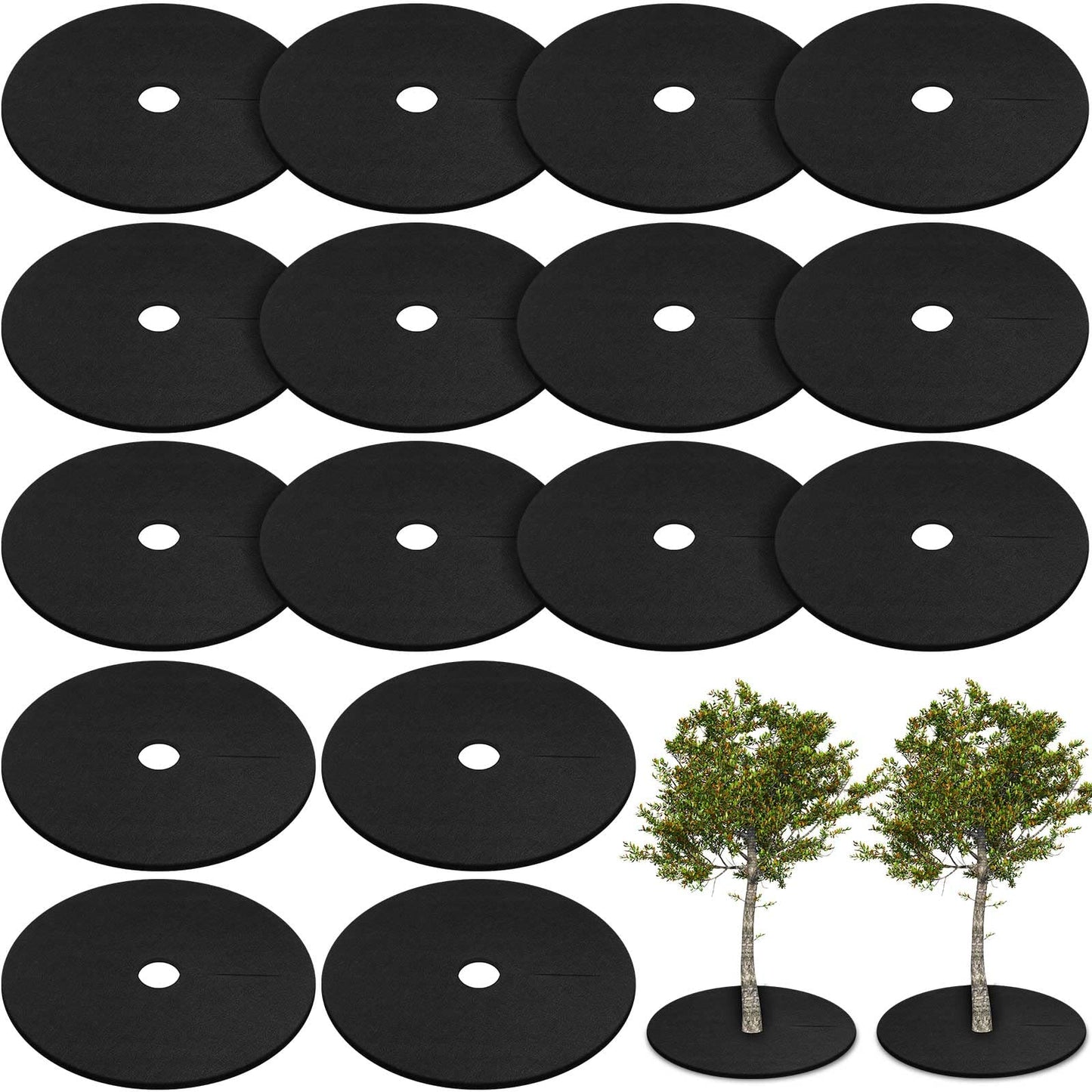 Shimeyao 16 Pcs 32. 2 Inch Non Woven Tree Mulch Ring Round Tree Weed Barrier Mat Reusable Landscape Protector Base Barrier Fabric for Weed Root Protection (Black)