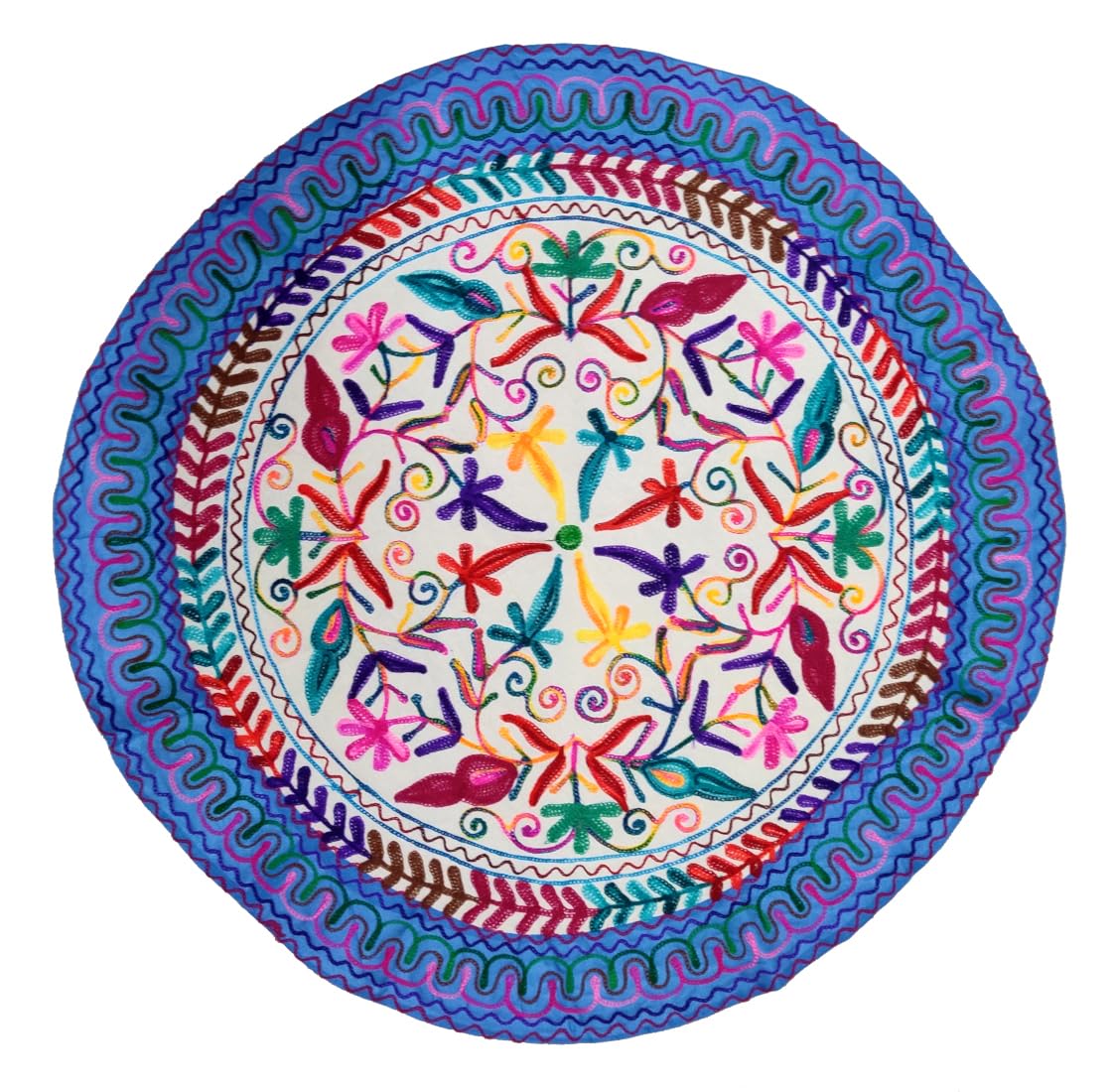 Purpledip Cotton Tapestry 'Floral Delight': Vintage Embroidery Table Cover Or Wall Hanging (11273)