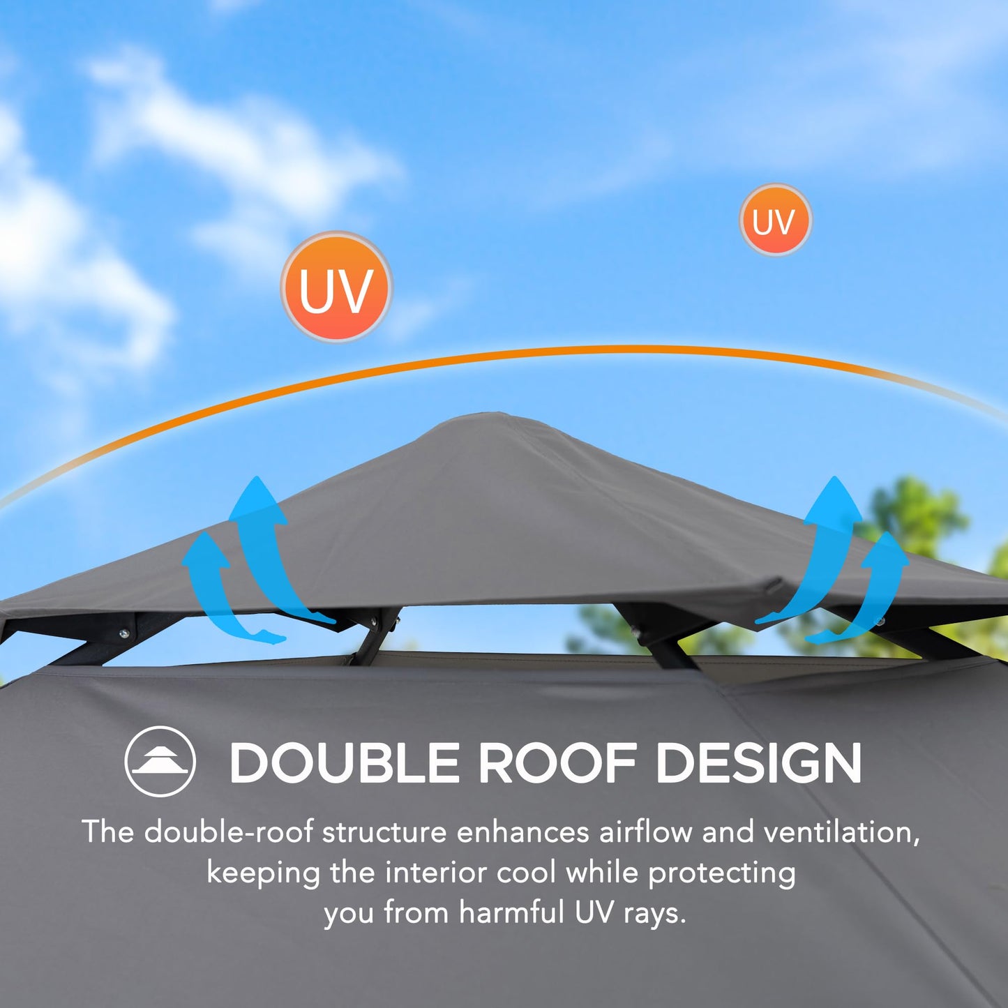 SUNJOY 8 x 5 ft. Grill Gazebo Pop Up Double Tiered Outdoor Gazebo Standing-Height Canopy with Magnetic LED Light, Adjustable Ceiling Height, for BBQ,Picnics, Outdoor Events, Gray
