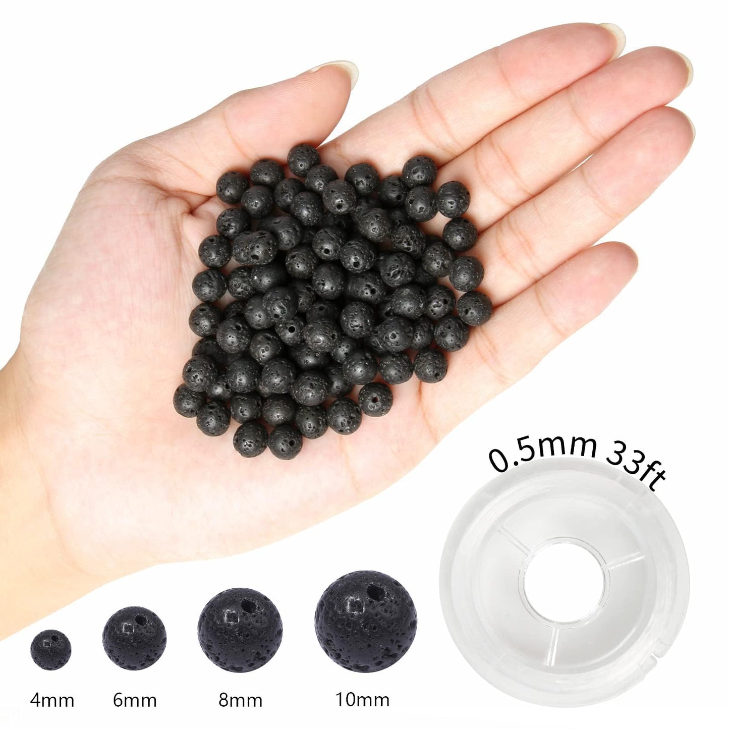 NITOPUPU 100Pcs 8mm Natural Black Volcanic Lava Gemstone Beads Round Loose Stone Beads for Jewerly Making with Crystal Stretch Cord