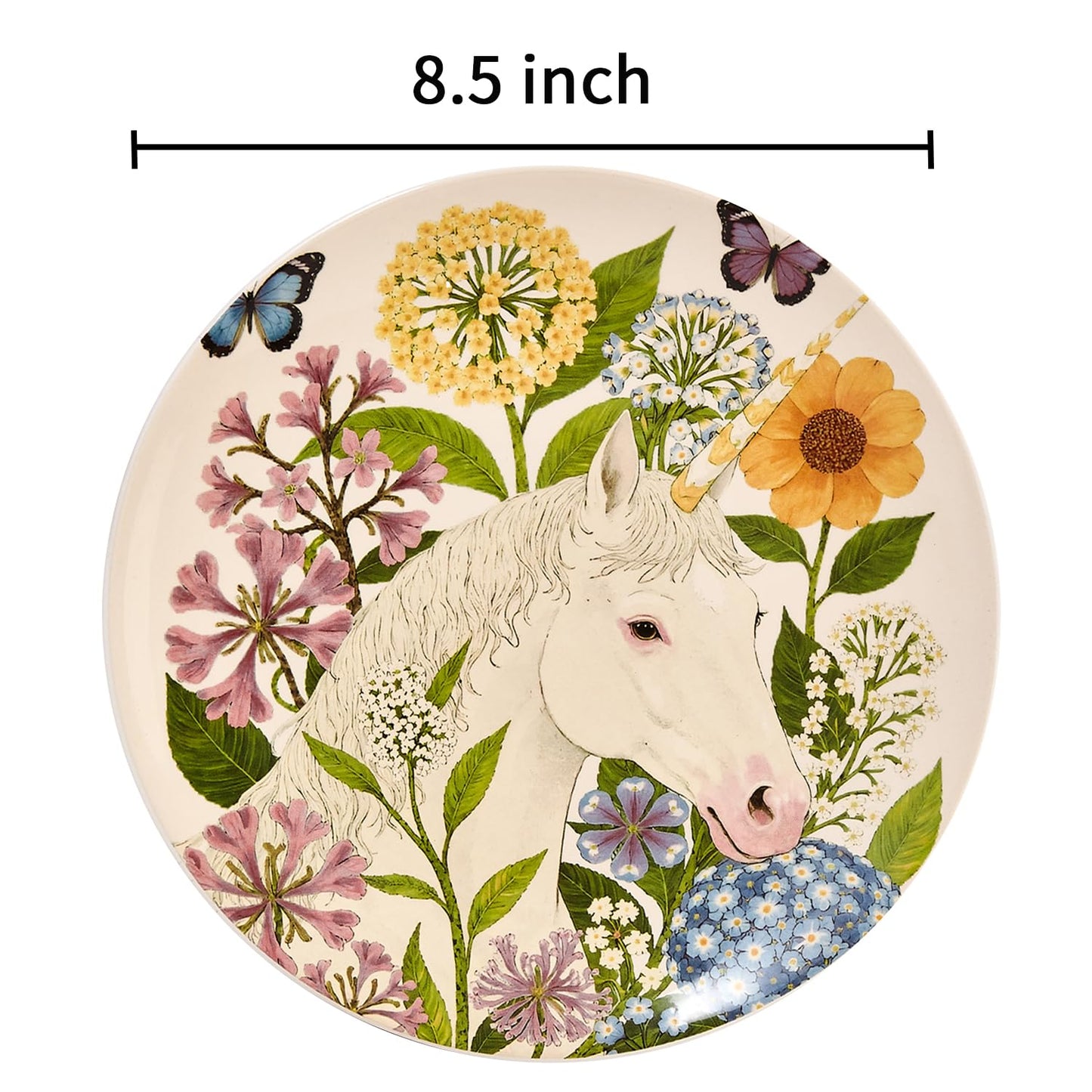 4 Piece Ceramic Plates Set, 8.5Inch Dessert & Salad,Appetizer Plates，Illustrated style Prints, Suitable for Serving Pasta, Pizza. Dishwasher, MicrowaveSafe.gift for birthdays and holidays(8.5inch)