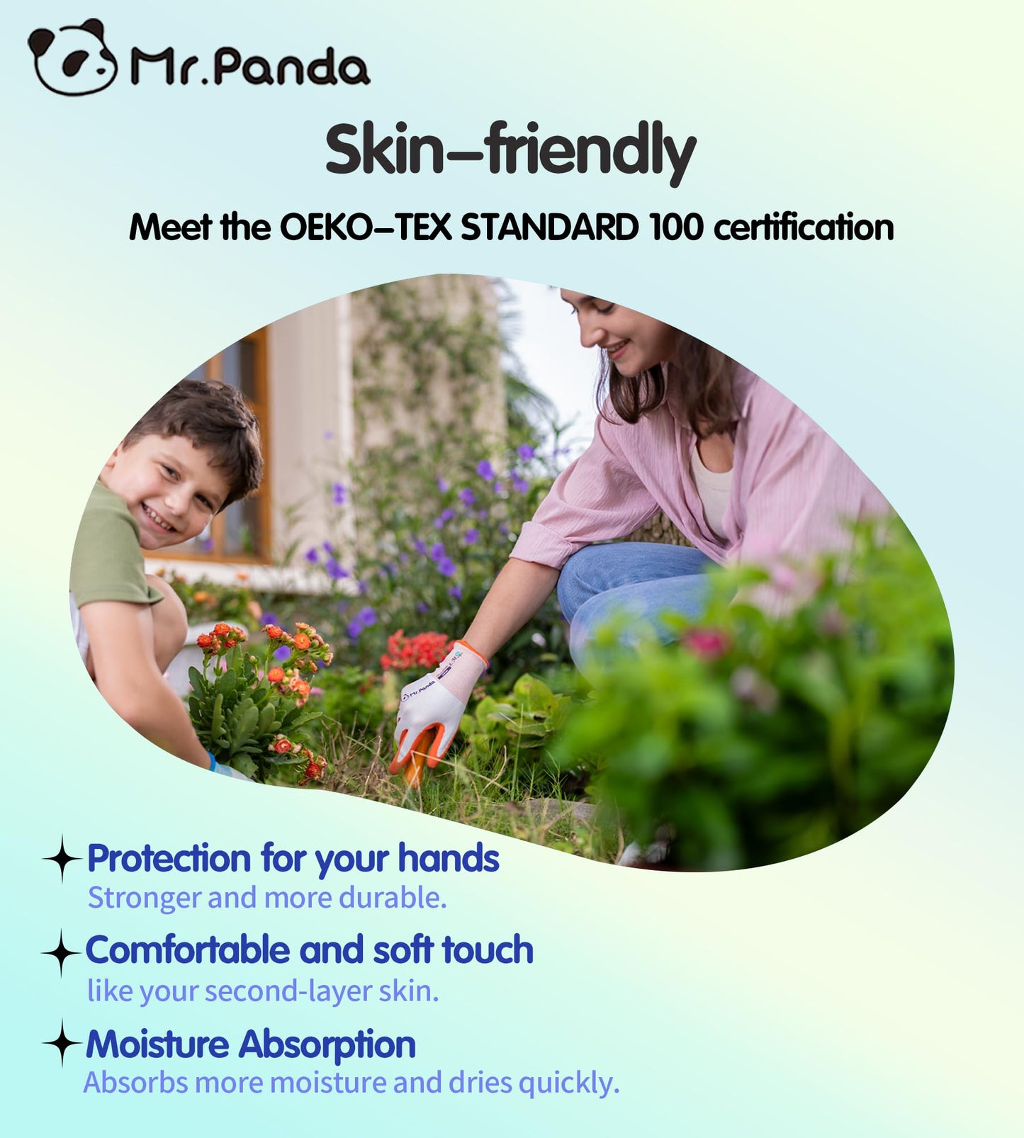 Mr.Panda 2 Pairs Skin-Friendly Gardening Gloves for Women, Latex Coated Garden Gloves, Ladies Outdoor Yard Work Gloves, Breathable, Blue & Red, Medium
