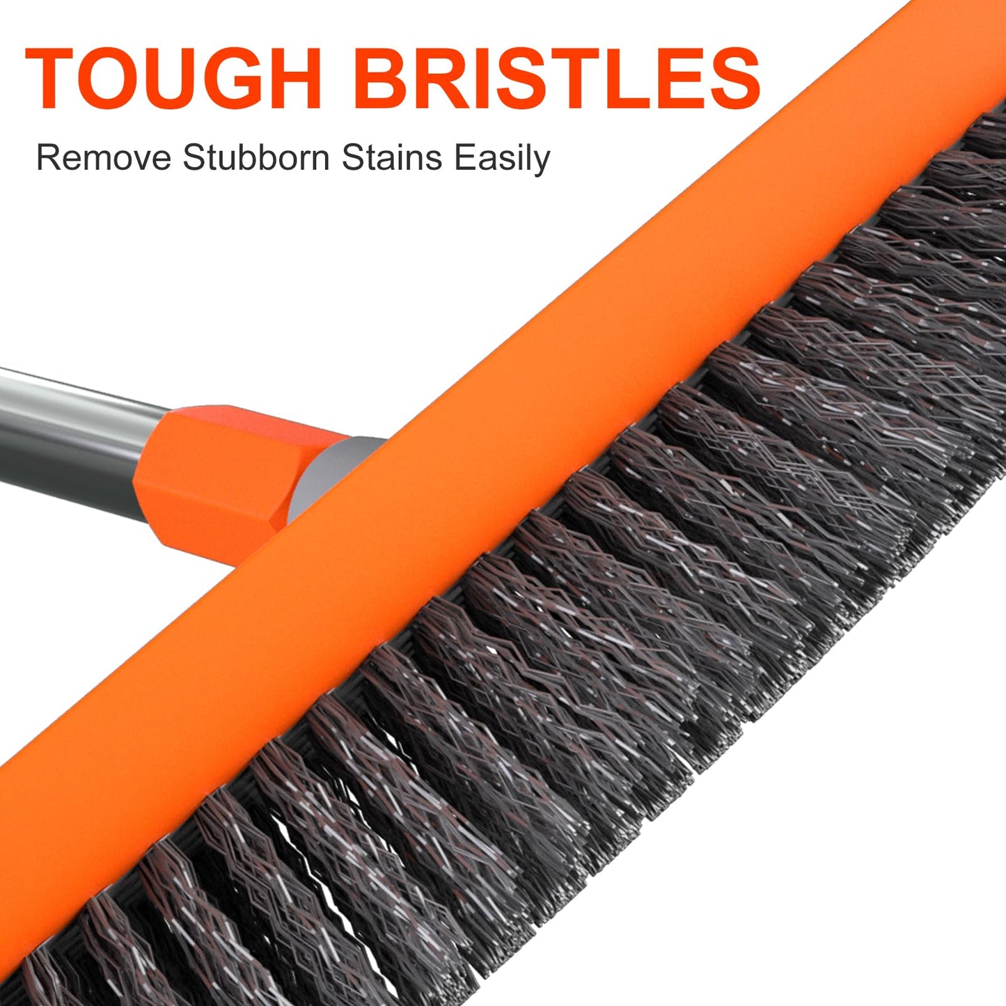 BITOPE Deck Scrub Brush with Long Handle, Heavy Duty Floor Cleaning Scrubber with Stiff Bristles Garage Concrete Cleaner Tool for Cleaning Tile Patio Outdoor Porch Indoor Kitchen Shower Bathroom