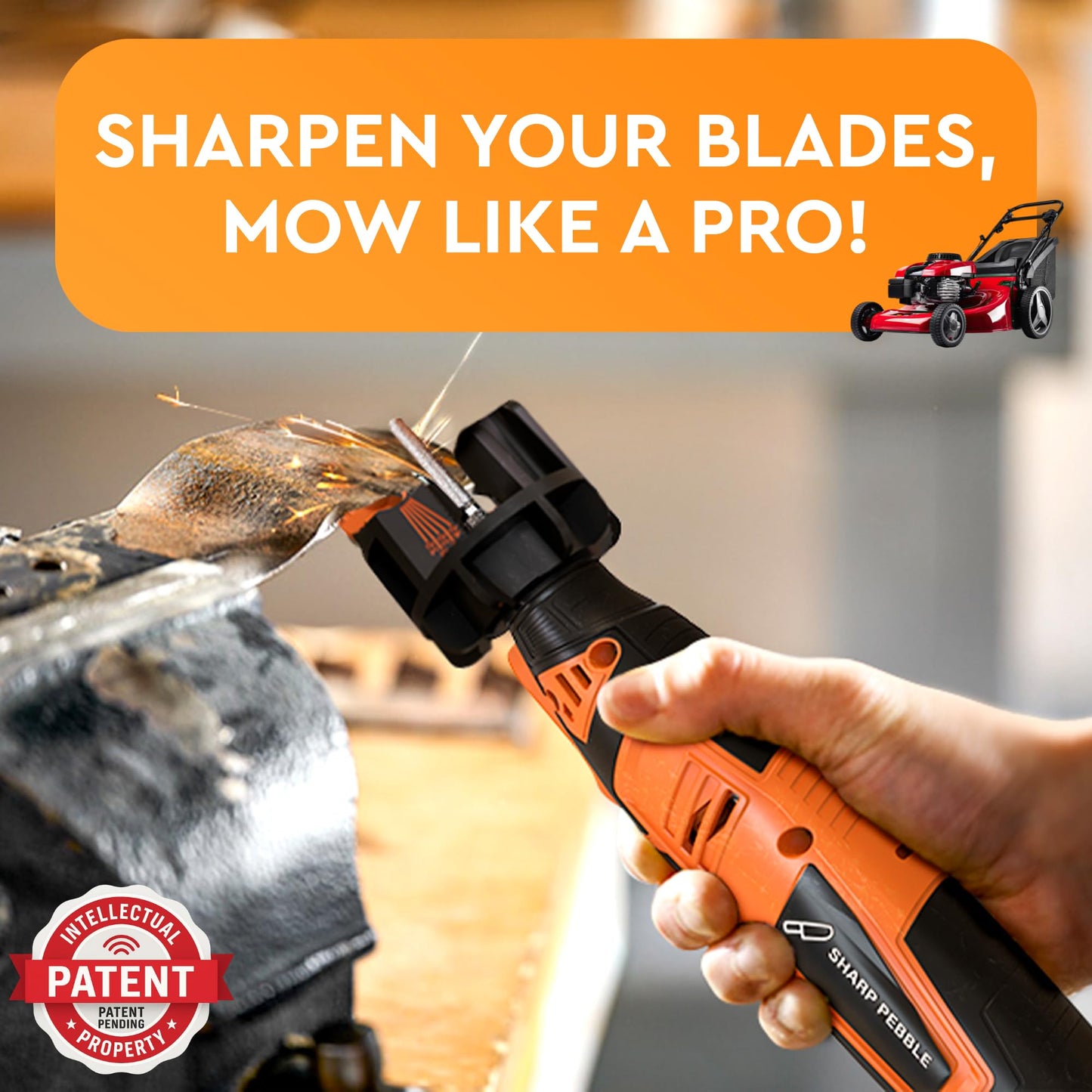 Sharp Pebble Cordless Lawn Mower Blade Sharpener – Adjustable 20°- 40° Angle Guide-Rotary Tool with Replaceable Sharpening Wheel Bits & Fast Rechargeable Battery – Effortless Precision for Lawn Care