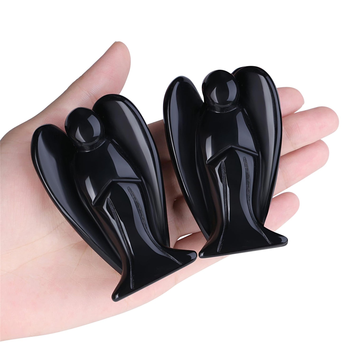 YATOJUZI 3" Black Obsidian Angel Decor Big Hand-Carved Angels Guardian Sculpture Statue Figurines Natural Crystal Stones and Healing Crystals Home Room Office Desk Decoration for Women Men