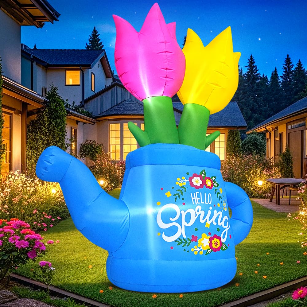 6FT Spring Easter Inflatable Flower Outdoor Decoration Inflatable Flower Decor Blow Up Flower Decoration, Built-in LED Lights for Spring Easter Holiday Lawn Party Yard Outdoor Supplies