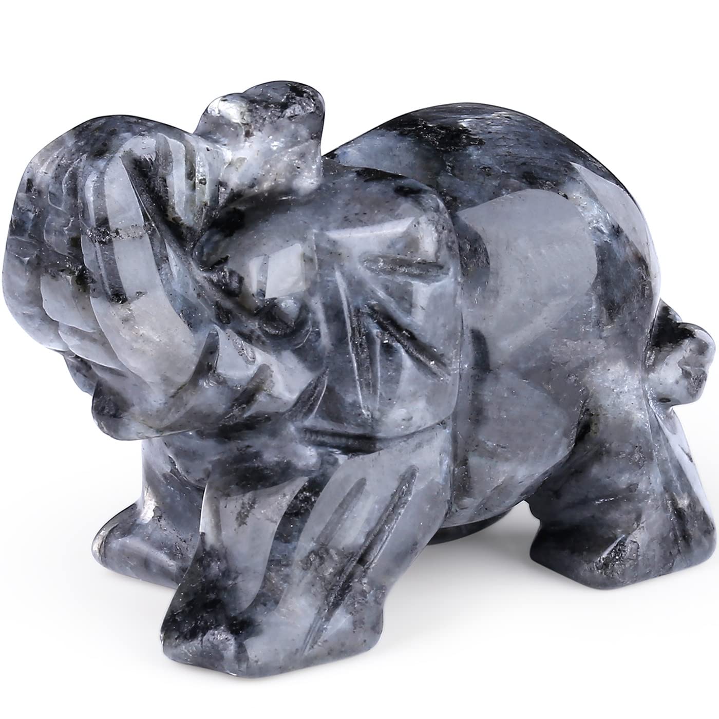 QINJIEJIE Crystals Elephant Decor Black Labradorite Cute Desk Stones Statue Polished Natural Gemstones Luck Decoration Home Room Office Pocket Figurine Meditation Spiritual Stocking Stuffers Gifts