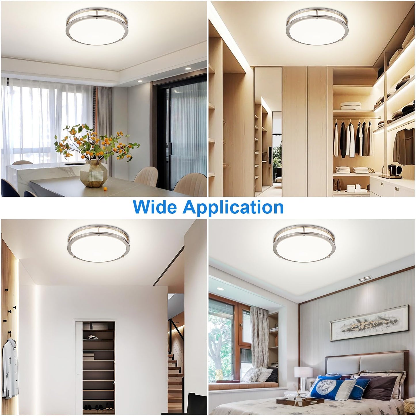 DLLT Flush Mount LED Ceiling Light: 13 Inch 5CCT (3000K-6000K) & Dimmable Ceiling Light Fixtures for Bedroom Hallway - 24W Modern Brushed Nickel Super Bright Kitchen Lighting Fixtures Ceiling