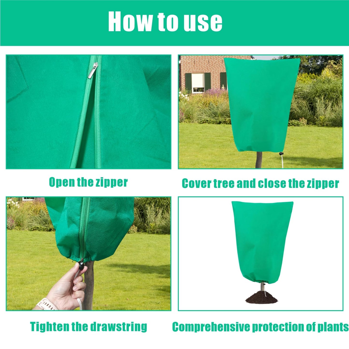 8 Pack Plant Covers Freeze Protection, 31.5"x47.2" Frost Blankets with Zipper Drawstring, Winter Cold Weather Plant Protection Jacket for Outdoor Plants Potted Shrubs Trees from Freeze Animals, Green