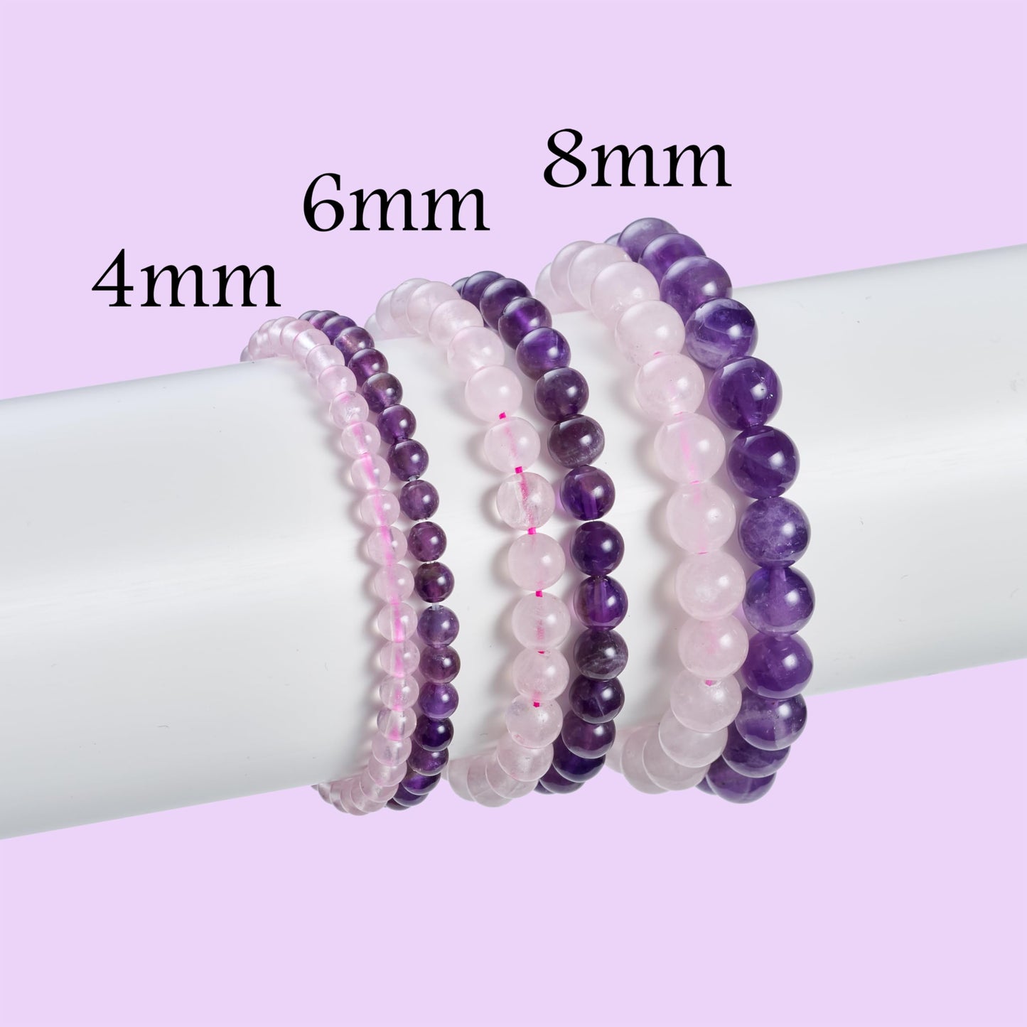 Bivei 2-Piece 4mm Beaded Bracelets for Women – Amethyst, Rose Quartz – Handmade Natural Crystal Stretch Elastic Jewelry for Meditation, Yoga, Protection Gifts