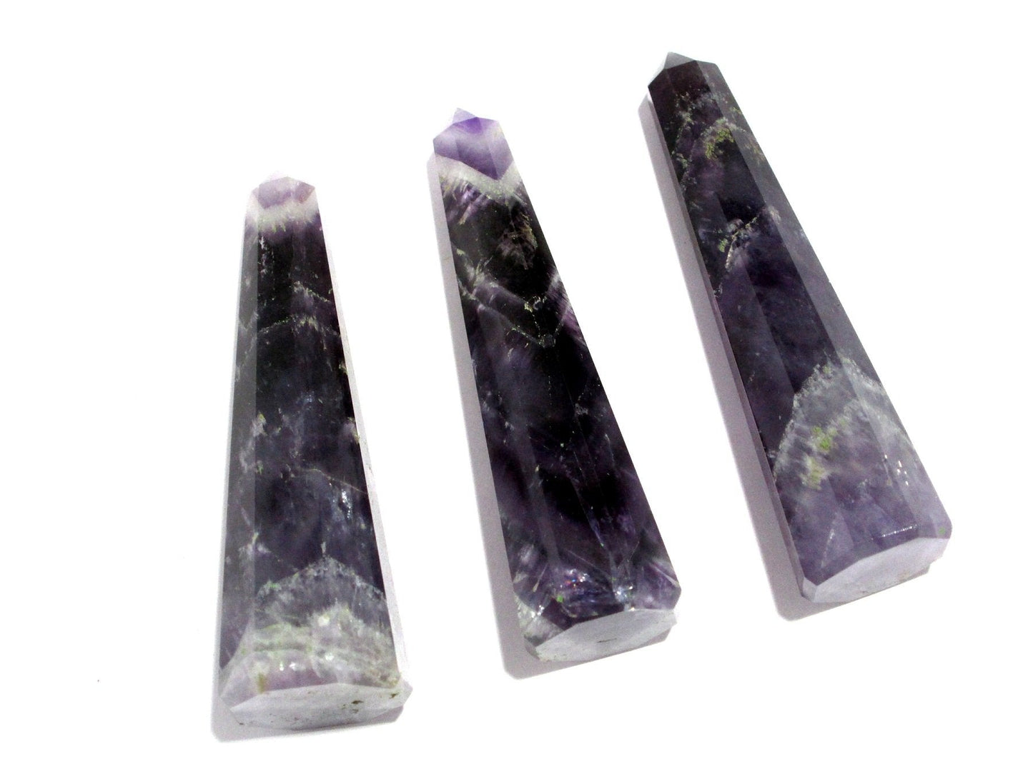 WholesaleGemShop 3 Inch (70 mm) Gemstones Amethyst Chevron Obelisk Tower Jumbo Facet Aura Rock Crystal Natural Polished Earth Wand Spirit