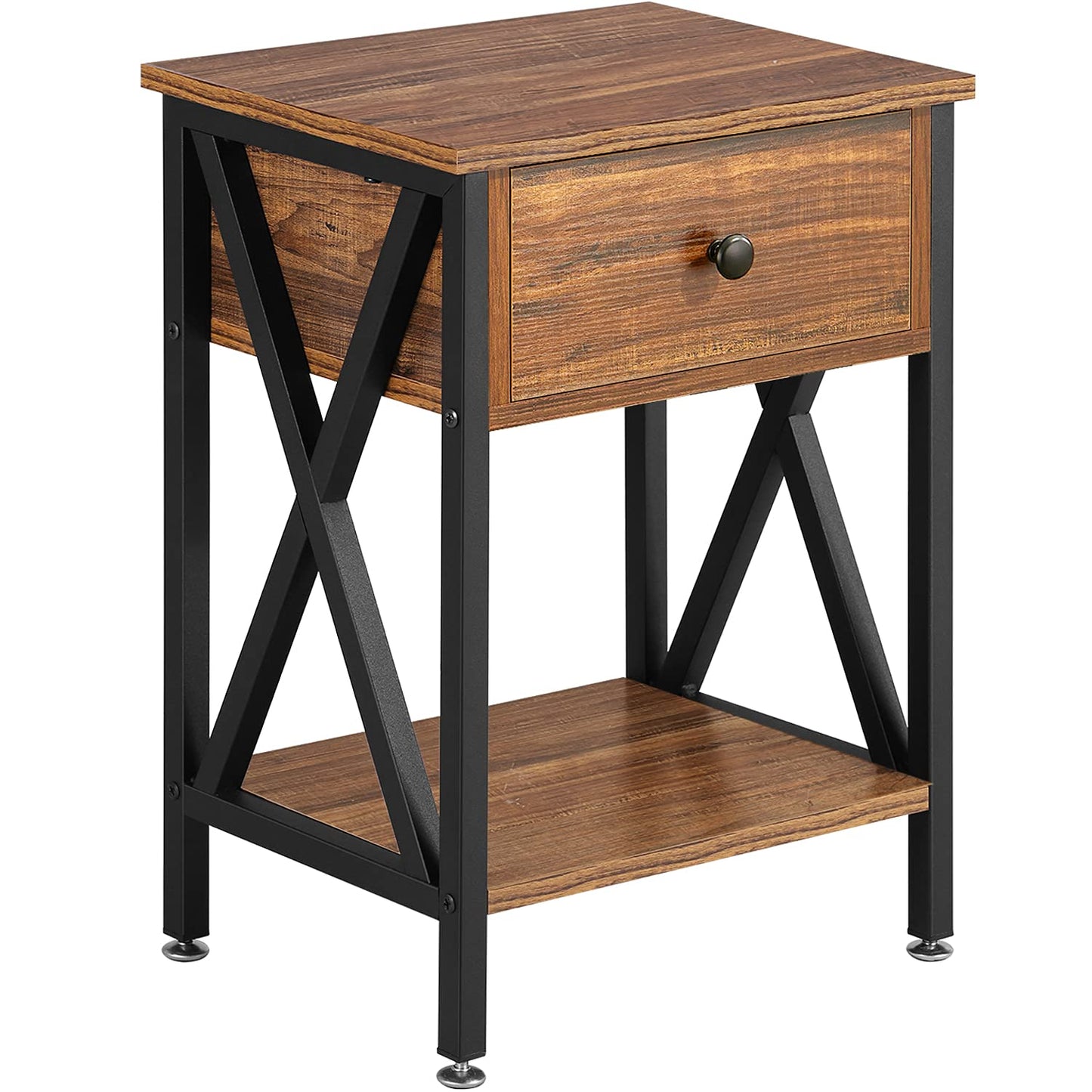 VECELO Nightstand,Modern Bedside End Table, Night Stand with Drawer and Storage Shelf for Living Room Bedroom, Industrial Metal Frame