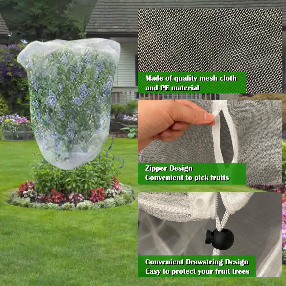 Fruit Tree Netting Covers with Zipper to Protect from Squirrels and Birds Large Netting for Fruit Trees Net Protection, Black, 10' x 10', 1 Pack