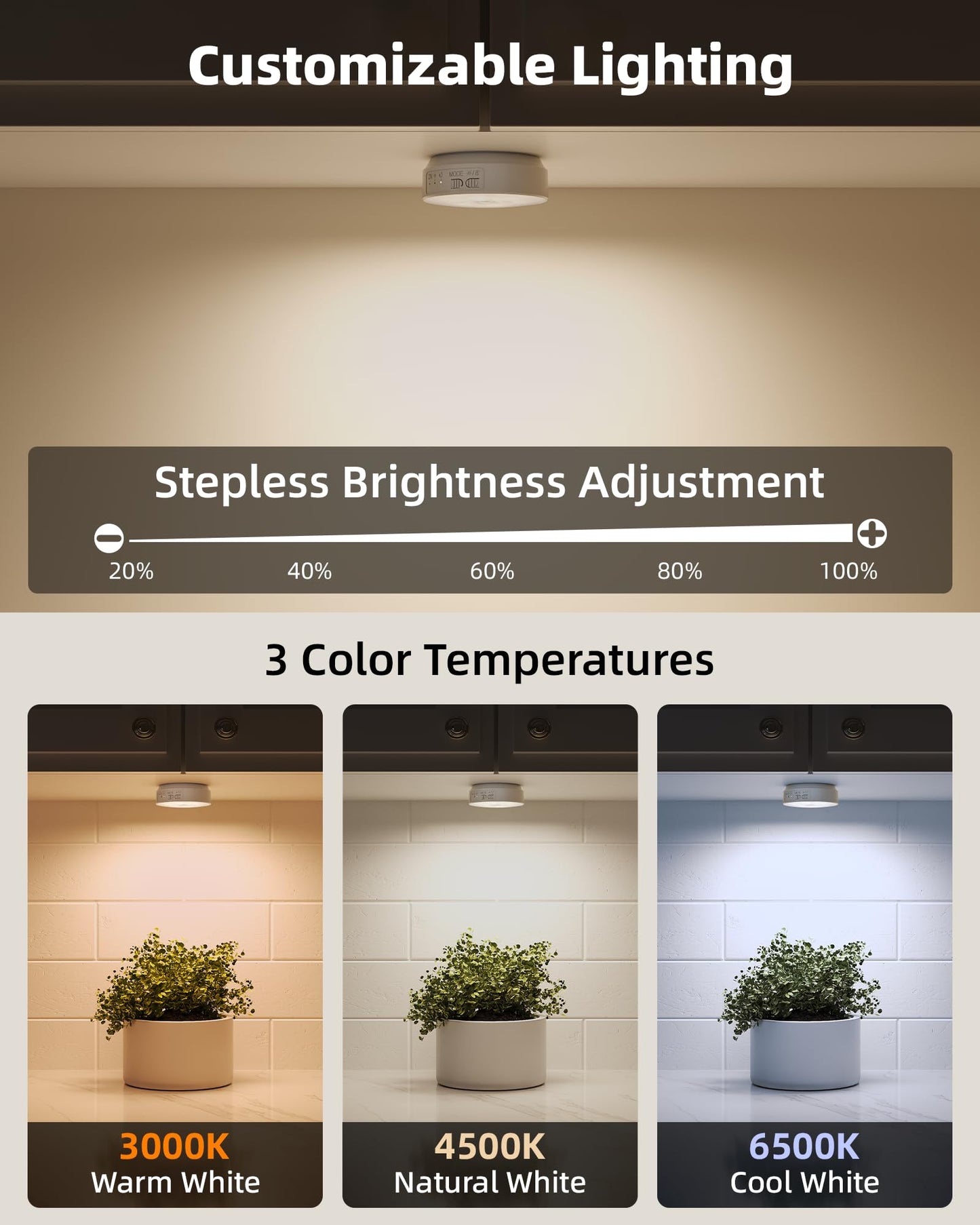 EZVALO 4 Pack Motion Sensor Closet Lights, 1200mAh USB-C Rechargeable LED Puck Lights, Under Cabinet Lights, Night Lights, Dimmable, 3 Color Temps, Magnetic, Stick-On for Closet, Stairs, Cabinets