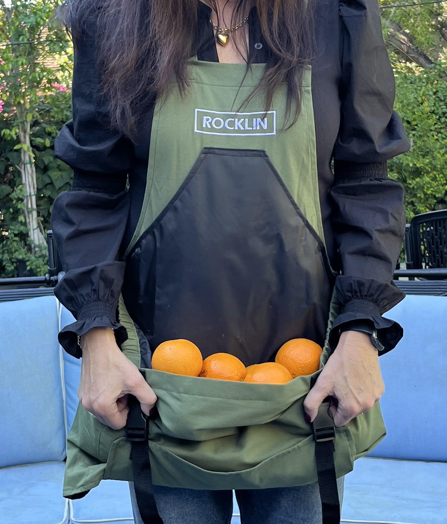 Rocklin Industry Heavy Duty Canvas Garden Apron For Women & Men Waterproof Lining With Deep Harvest Pouch | Green
