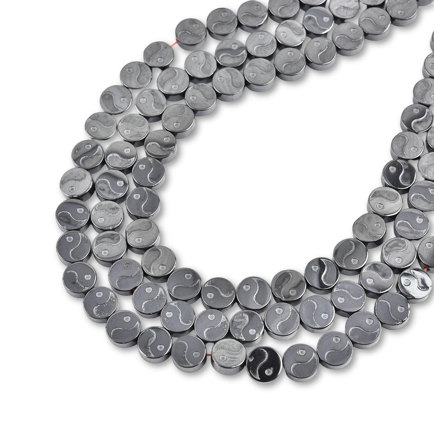 HAAMIIQII 50pcs 8mm Natural Black Hematite Loose Gemstone Beads Yin Yang Coin Shape Spacer Stone Beads for Jewelry Making DIY Bracelets Necklaces Crafting