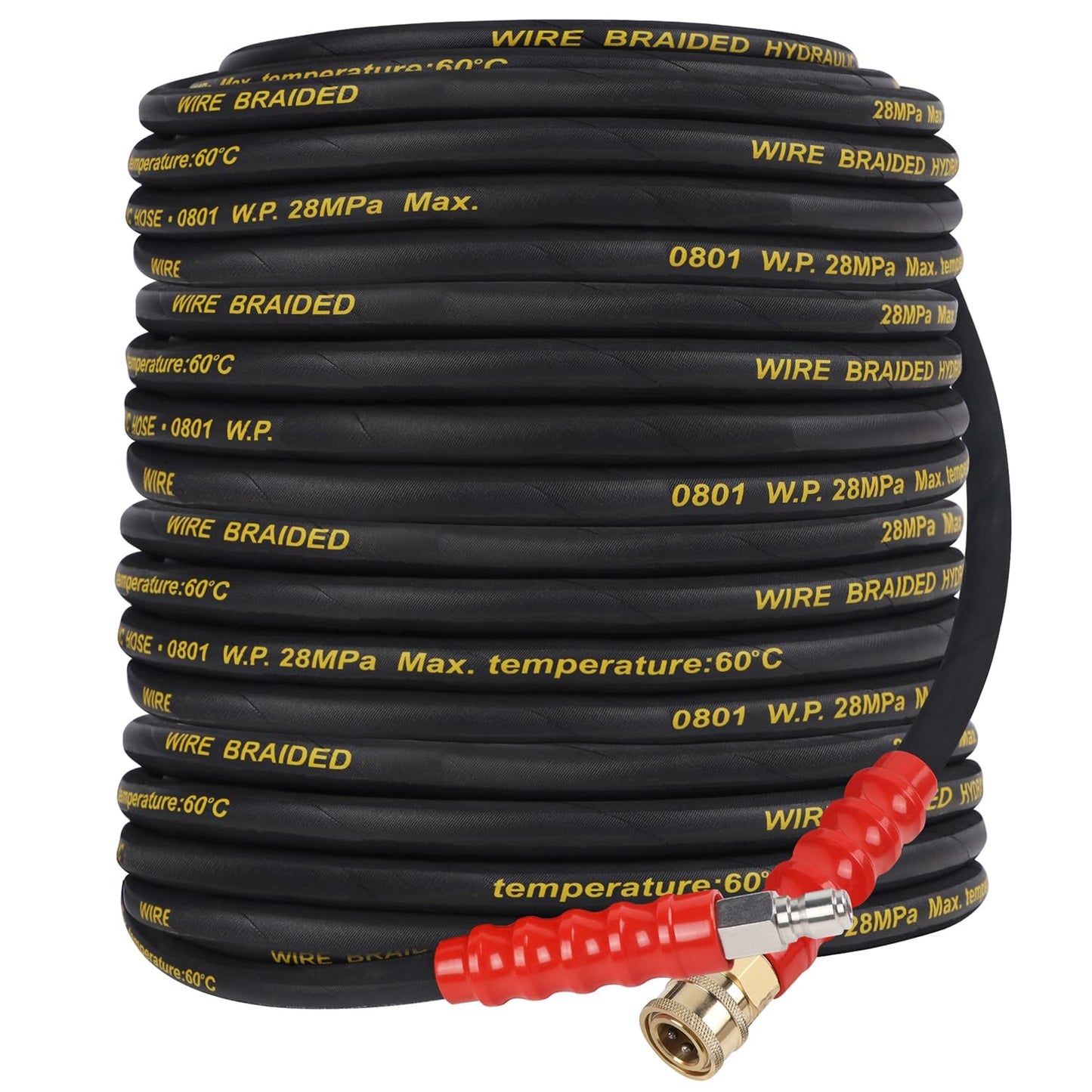 Biswing Pressure Washer Hose 50FT with 3/8 Inch Quick Connect, High Tensile Wire Braided Power Washer Hose, Kink Proof Extension Hose for Cars Floors Swimming Pool Washing, 4000 PSI
