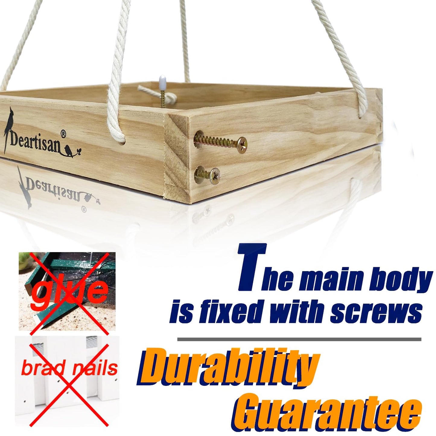 Platform Squirrel & Bird Feeders, Quality Cedar Made Wood Tray Garden Hanging Animal for Yard Outside Decoration Attrcting for Wild Birds