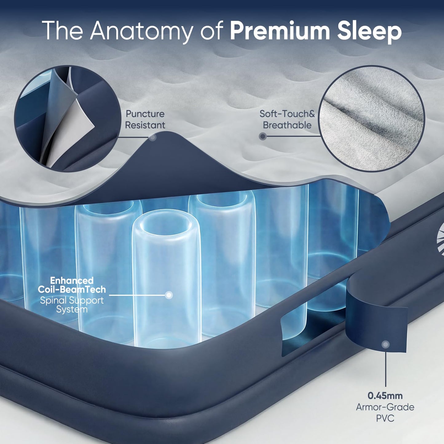 Sekey Queen Air Mattress with Built-in Pump, 18" Raised Inflatable Bed with Anti-Deflation Technology, Odorless & Puncture Resistant Blow Up Mattress for Home Guests & Travel, 660 lbs Capacity