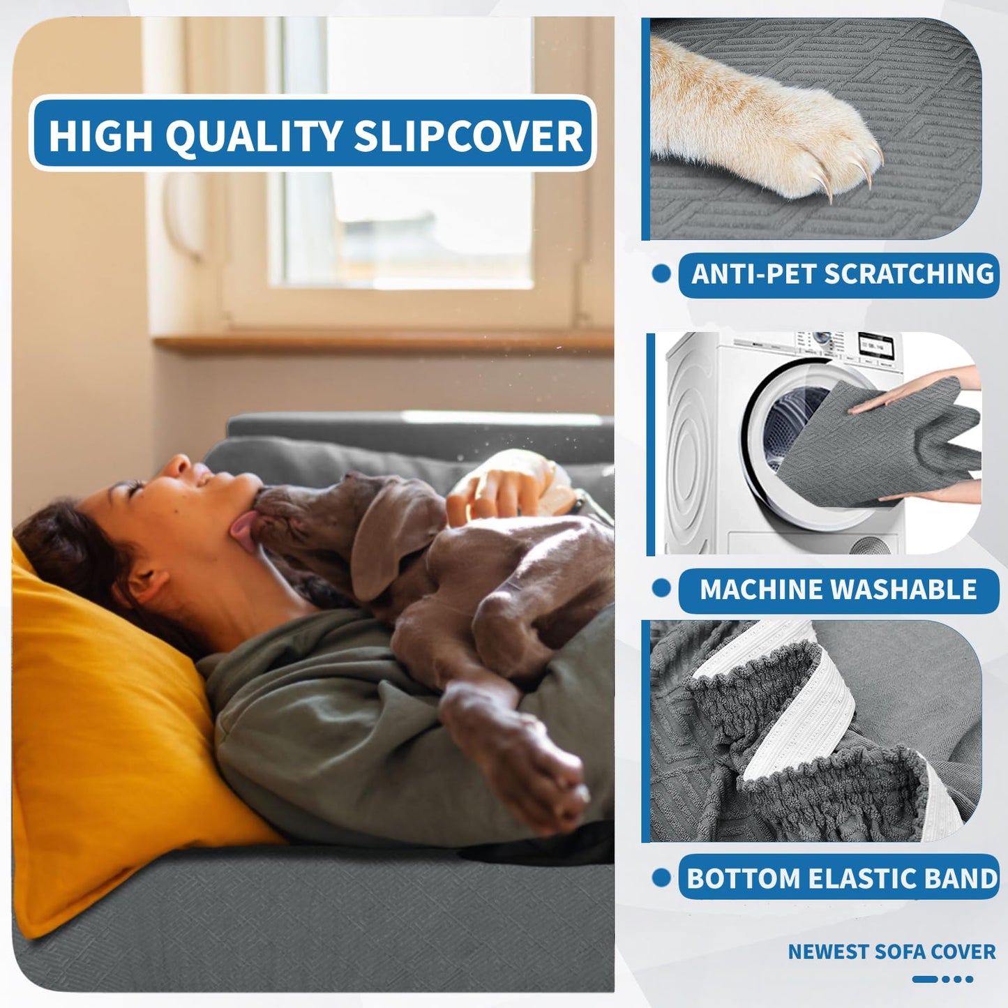 XINEAGE 2026 New 1 Piece Couch Covers for 3 Cushion Couch (79"-91") Stretch Sofa Cover Slipcover Pet Friendly Soft Washable Furniture Protector with Elastic Bottom for Kids,Dog (Sofa, Light Gray)