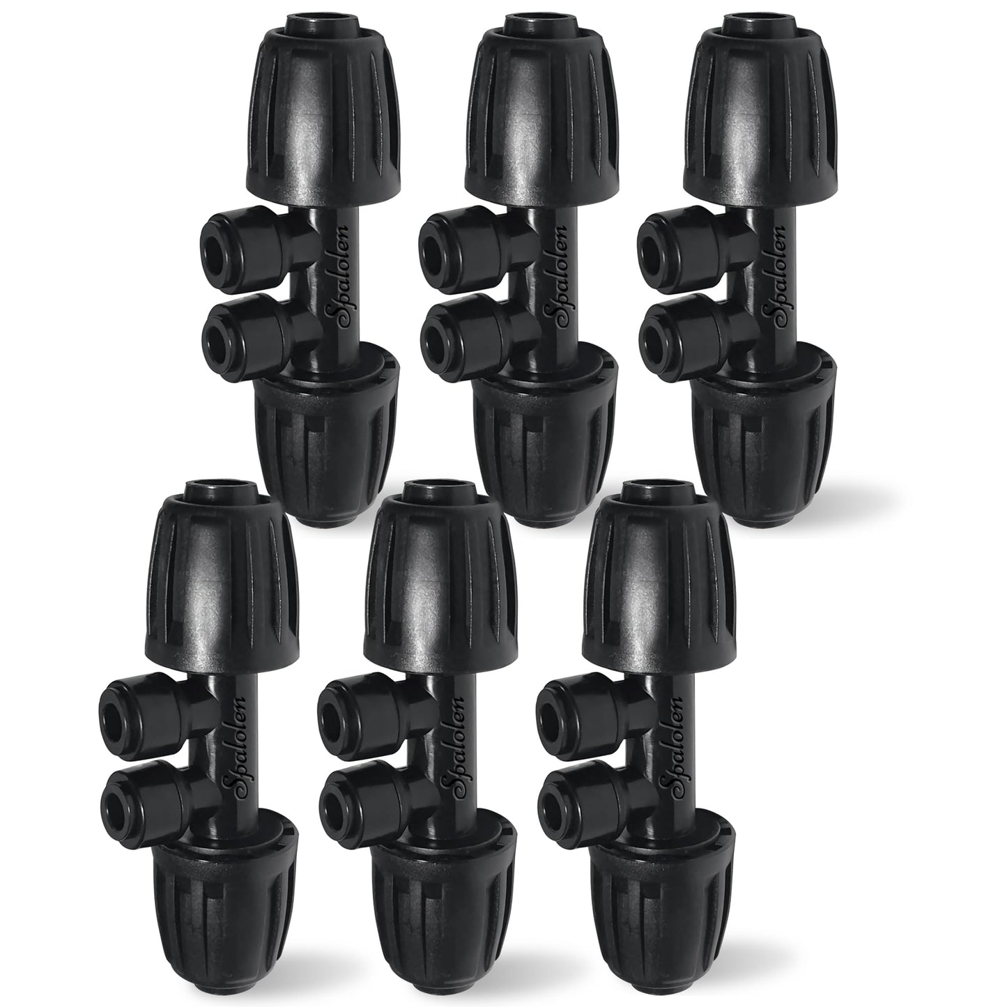 6 Pack 1/2'' to 1/4'' Drip Irrigation Fittings, Push-to-Connect 4 Way Drip Irrigation Part Barbed Tee Connectors, Anti-Leak Locked Splitter Fitting for 1/2" Irrigation Tubing (0.6''-0.67''OD)