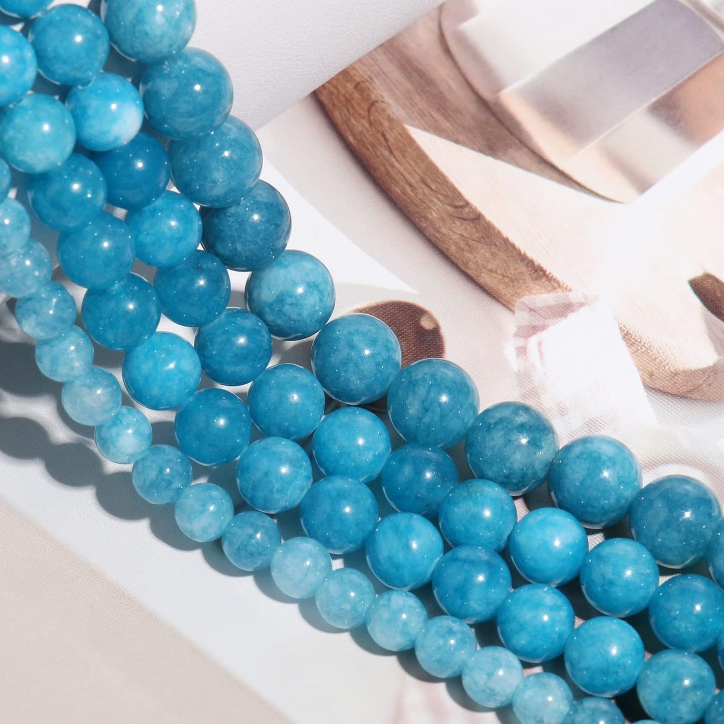 Yochus 45pcs Blue Chalcedony Stone Beads，8mm Healing Power Natural Stone Round Loose Beads for Jewelry Making Earring Necklace DIY Crafts