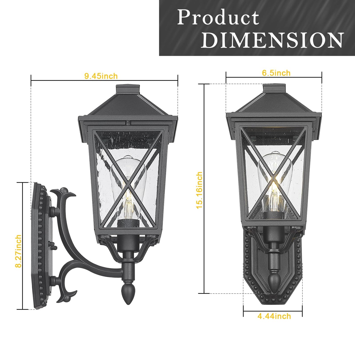 Darkaway Outdoor Wall Light Fixture,Outside Porch Lights Wall Mounted Seeded Glass Exterior Waterproof Lantern Modern E26 Socket Wall Sconce Lighting for Front Door Yard Patio