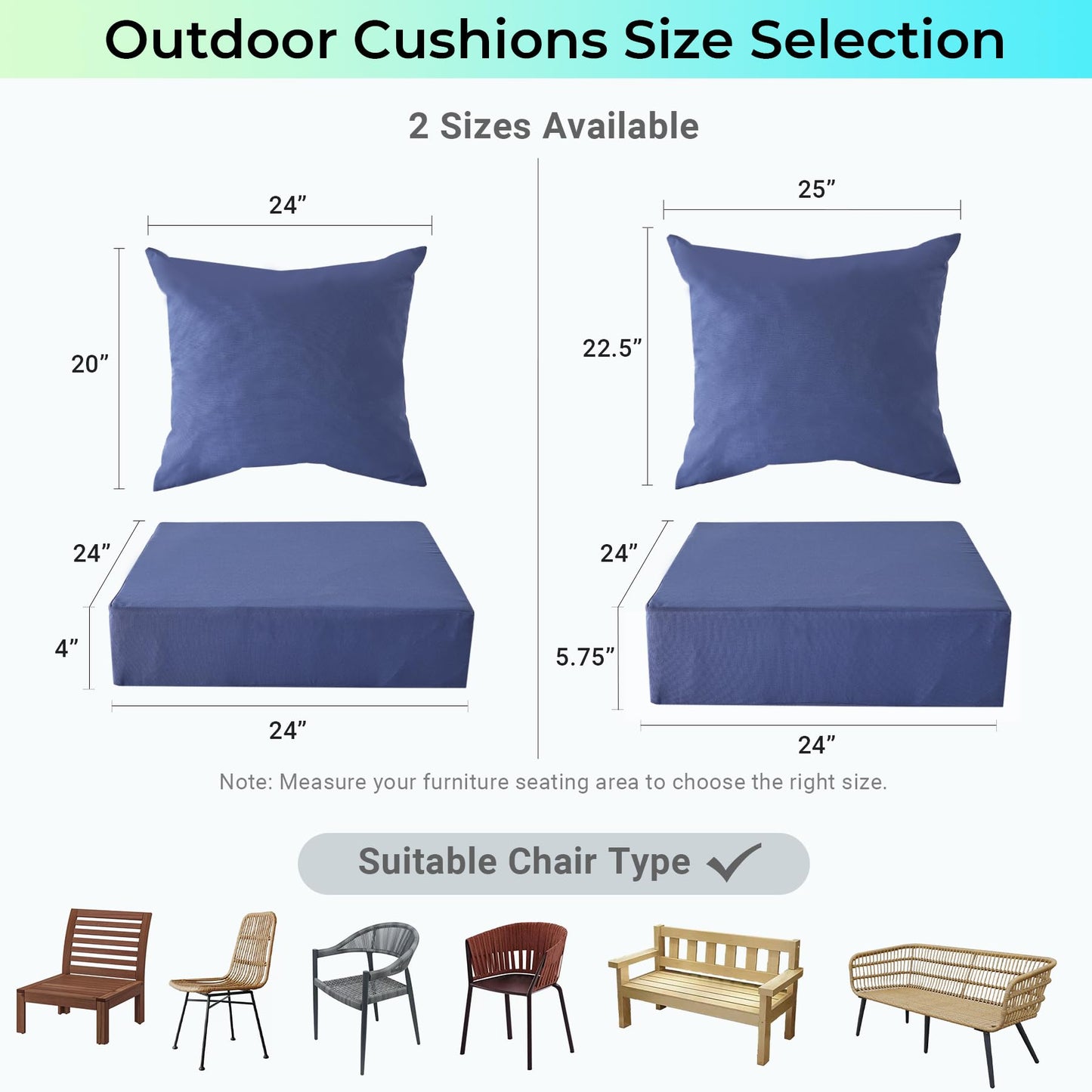 IPYNBAP Outdoor Cushions for Patio Furniture,Outdoor Seat Cushion Set 24 x 24 x 5.75 Inch,Waterproof & Fade Resistant Outdoor Chair Cushions,Deep Patio Chair Cushion with Removable Cover,Navy Blue