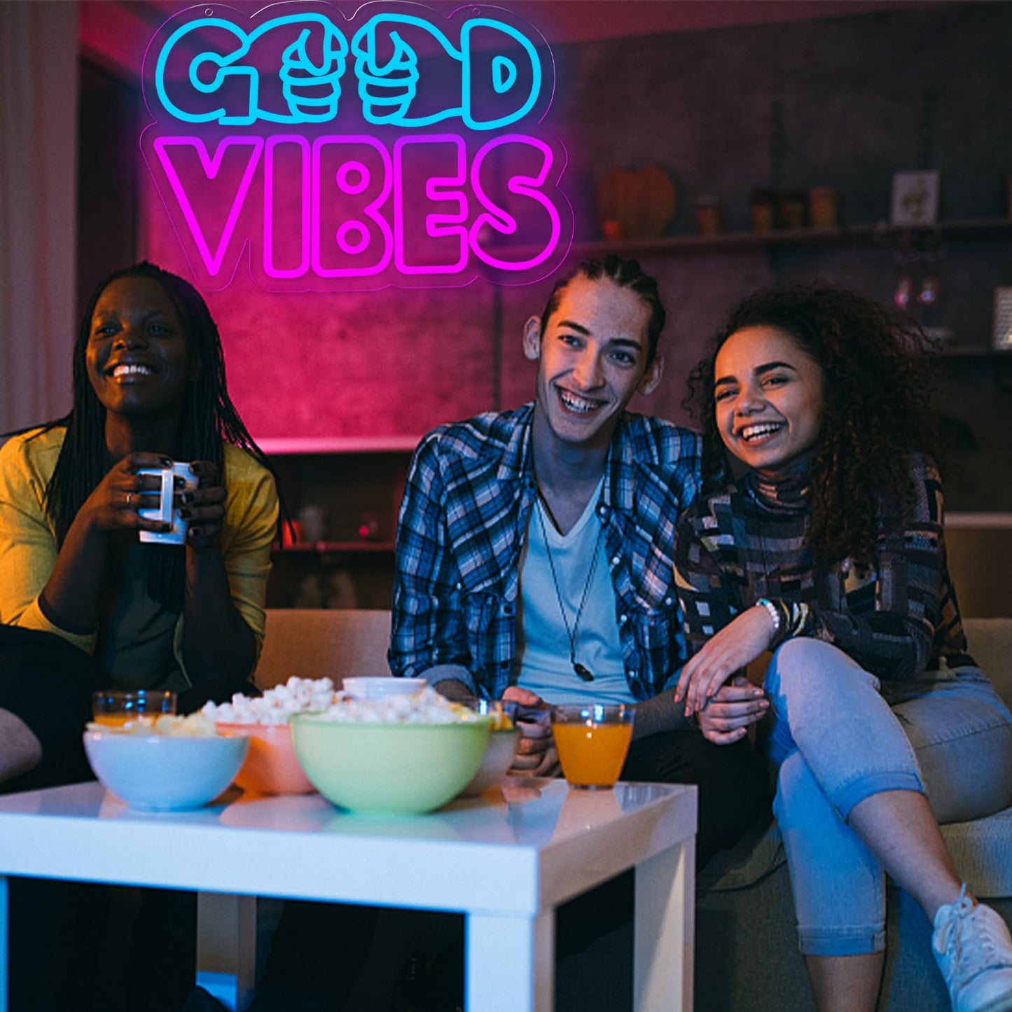 qbanziou Good Vibes Neon Signs for Wall Decor，Led Neon Light for Man Cave、Bedroom、Garage，Christmas Birthday Party Gifts