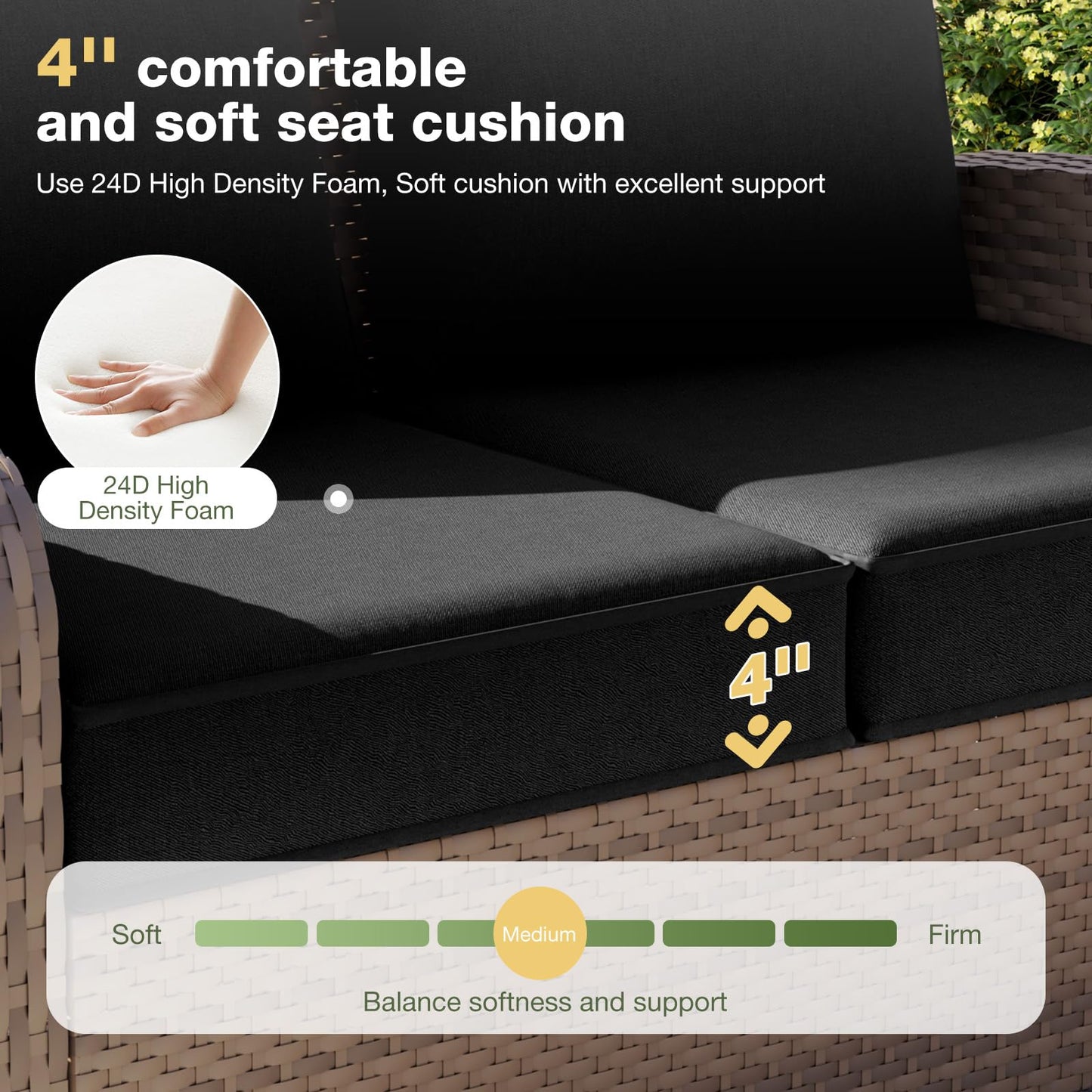 Aoxun Replacement Cushions for Outdoor Furniture, 4-Piece Outdoor Cushions for Patio Furniture, Deep Seat, Waterproof & Fade Resistant Couch Cushion for 4-Seat Patio Conversation Sets, Black