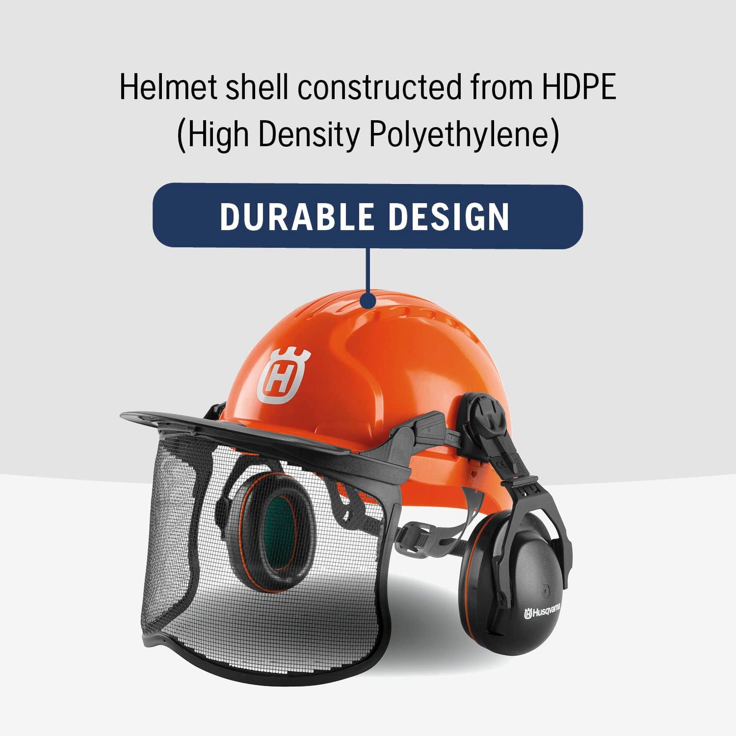 Husqvarna 592752601 Chainsaw Helmet with Metal Mesh Face Shield, Adjustable Ear Muffs for Hearing Protection, and Sun Peak, HDPE Forestry Helmet Shell, Orange