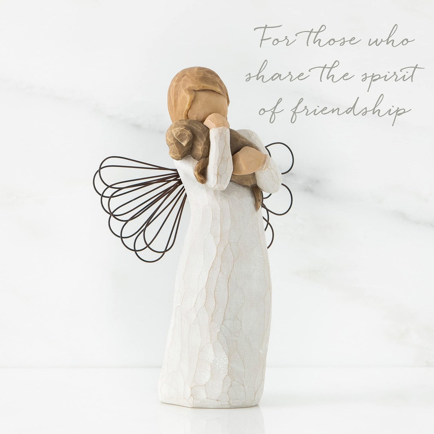 Willow Tree Angel of Friendship, for Those who Share The Spirit of Friendship, Angel Carrying Dog as Reminder of Loyal Pets and Friends, Present and Past, Sculpted Hand-Painted Figure