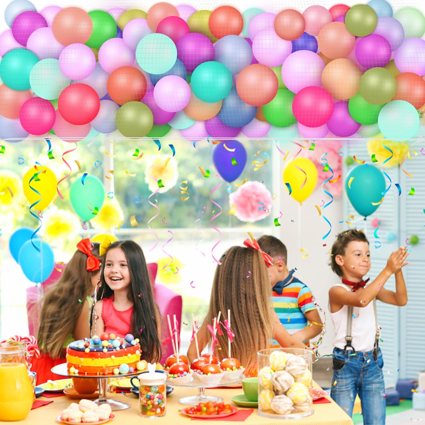 Balloon Release Net Kit - 200 Balloons 15.74x3.28 Ft, Balloon Drop Net for Ceiling Release for New Year Eve Party, Birthday, Graduation, Wedding,Celebration, Family Reunion Decorations