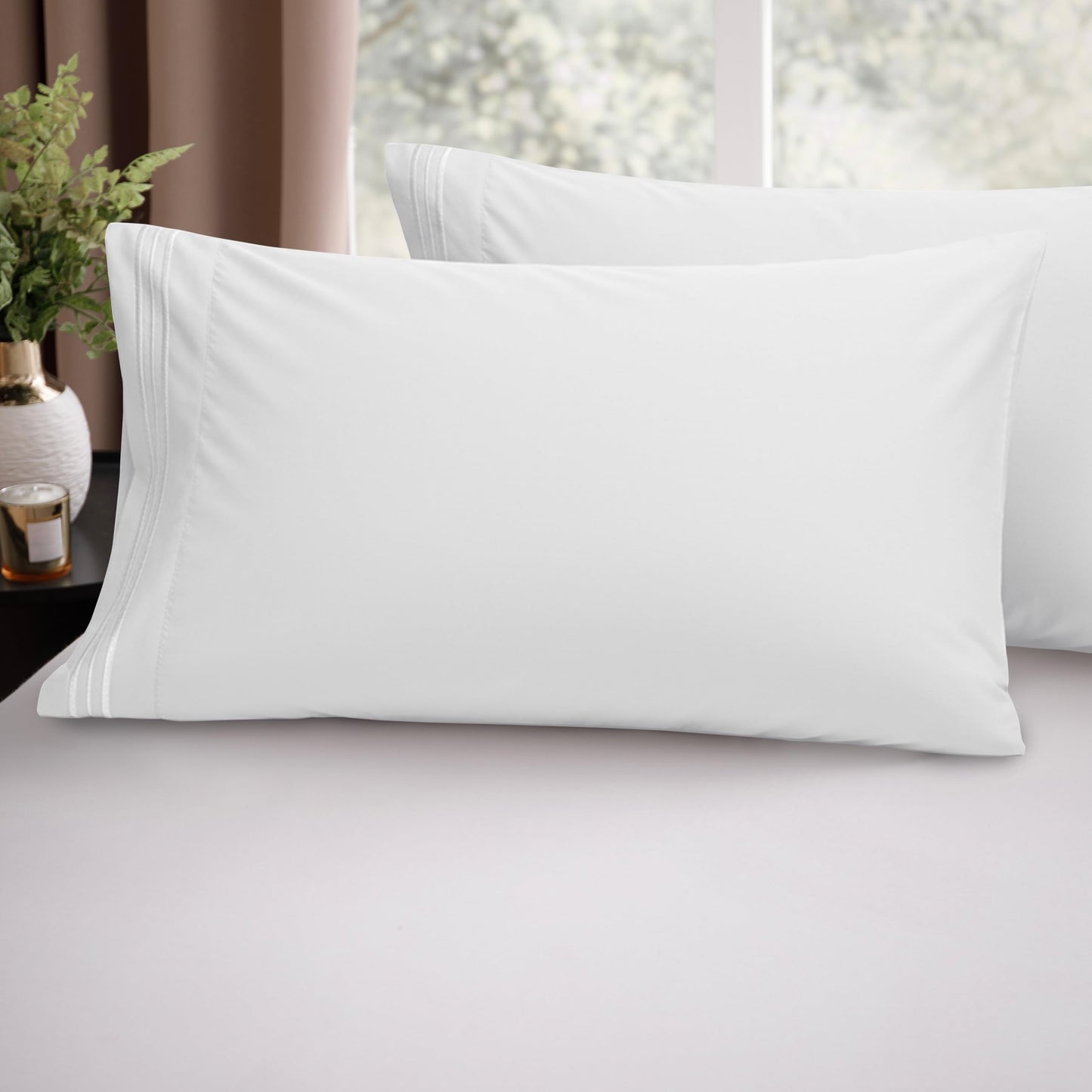 Elegant Comfort Luxury Ultra-Soft 2-Piece Pillowcase Set - 1500 Premium Hotel Quality Microfiber Double Brushed - Wrinkle Resistant, Standard/Queen, White